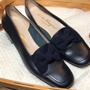 Salvatore Ferragamo Navy Blue Bow Mules Size 8